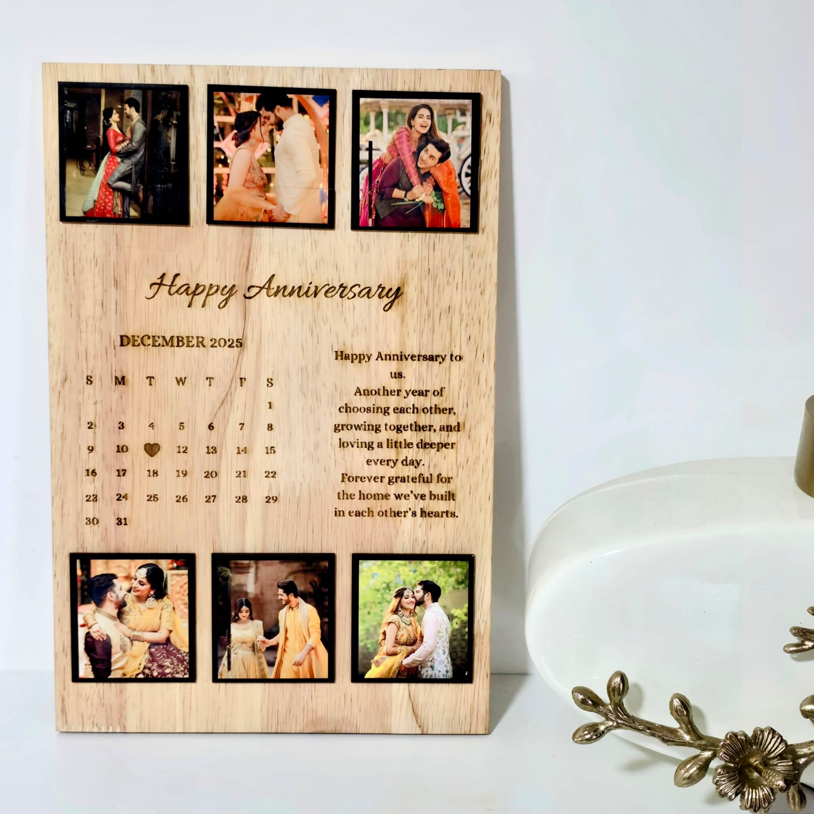 Personalized Anniversary Calendar Wooden Frame | Custom Photo Anniversary Gift