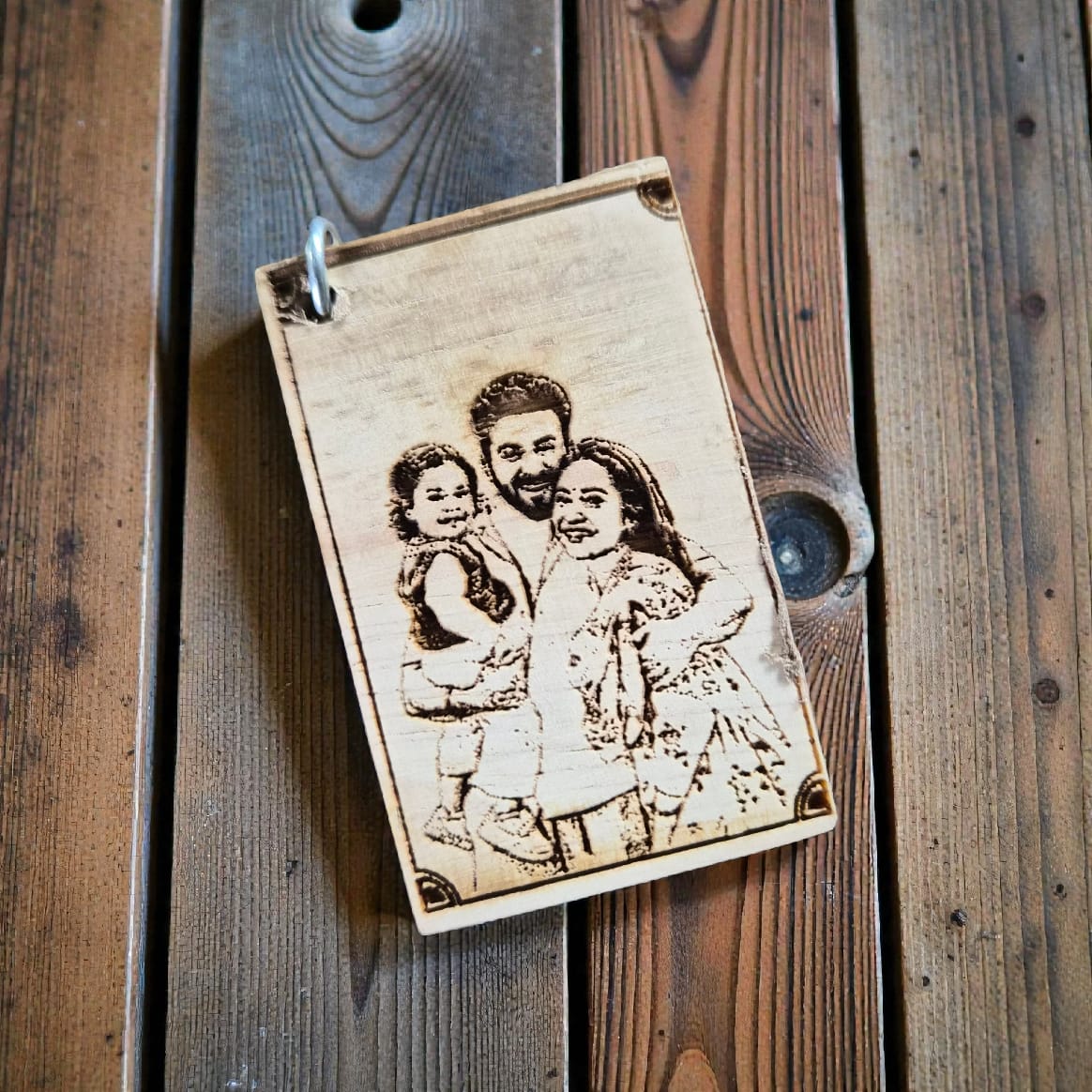 Personalized Photo Engraved Wooden Keychain | Custom Name Keychain Gift
