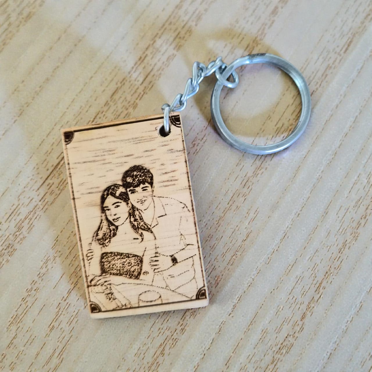 Personalized Photo Engraved Wooden Keychain | Custom Name Keychain Gift