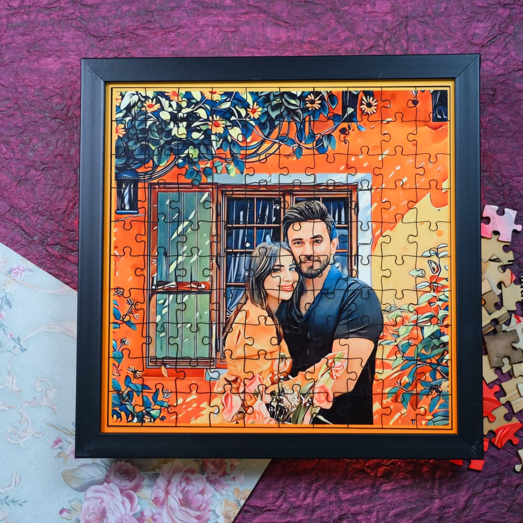 Personalized Puzzle Painting- Orange Floral | Framed Puzzle (Optional) | Wooden Puzzle