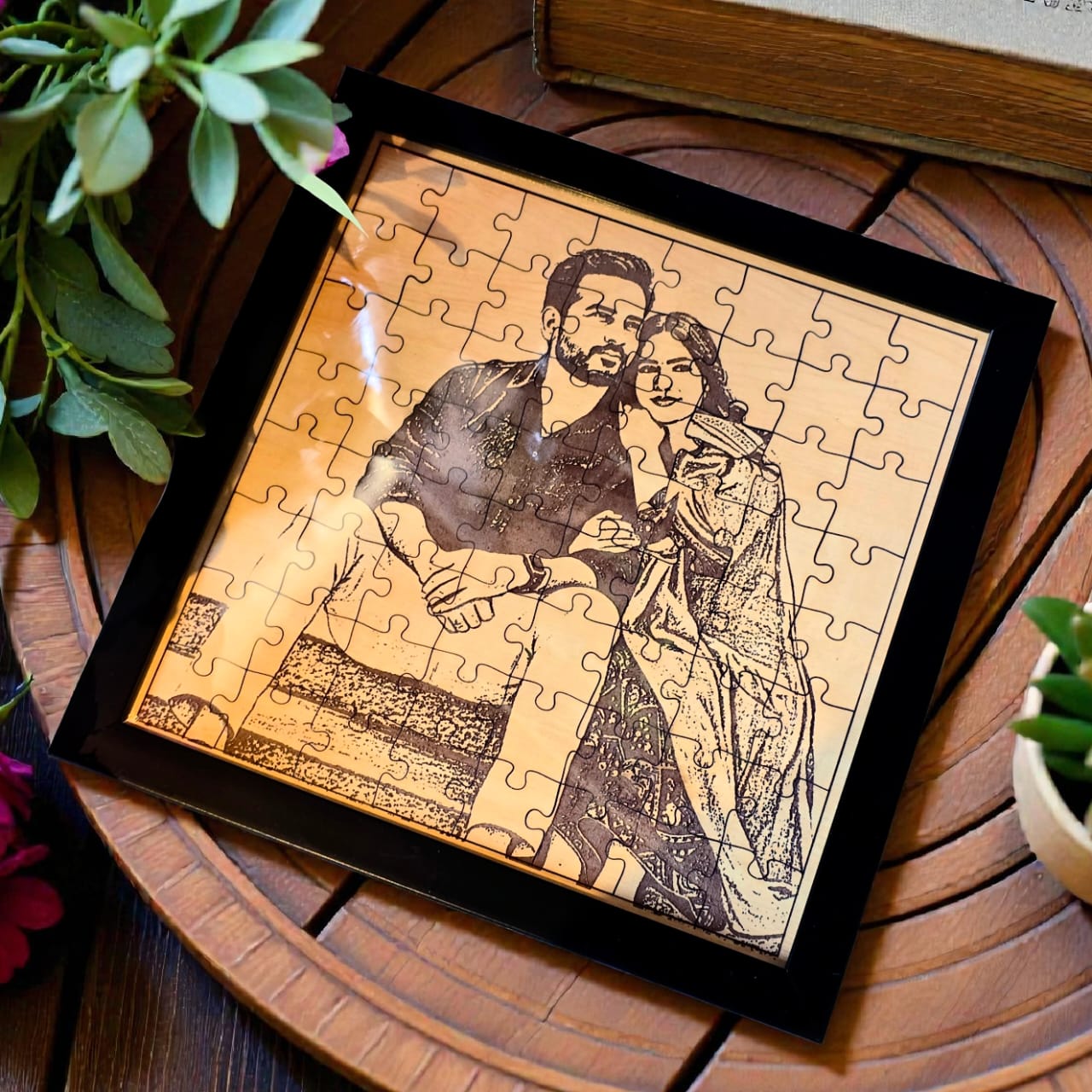 Square shape wooden customized photo puzzle gift by Play Creative for couples and special occasions