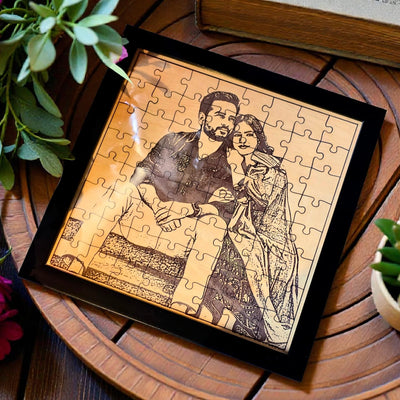 Square shape wooden customized photo puzzle gift by Play Creative for couples and special occasions