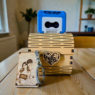 Personalized Voice Message Gift Box with Customized Wooden Keychain