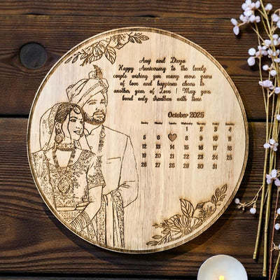 Personalized Wooden Carved Circle Frame – Birthday & Anniversary Gift