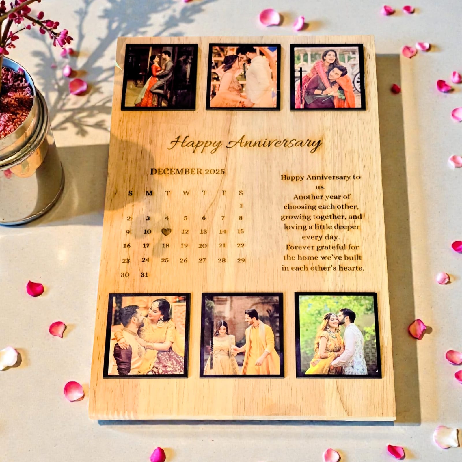 Personalized Anniversary Calendar Wooden Frame | Custom Photo Anniversary Gift