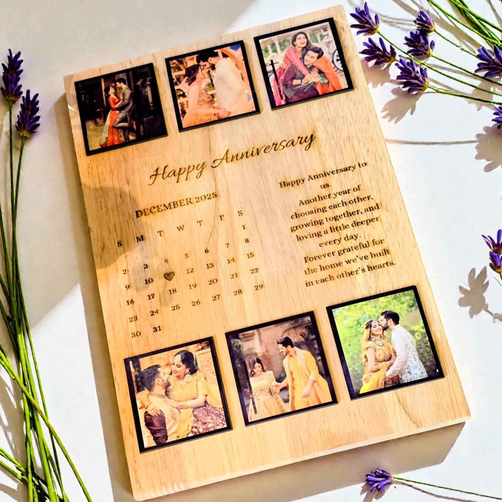 Personalized Anniversary Calendar Wooden Frame | Custom Photo Anniversary Gift