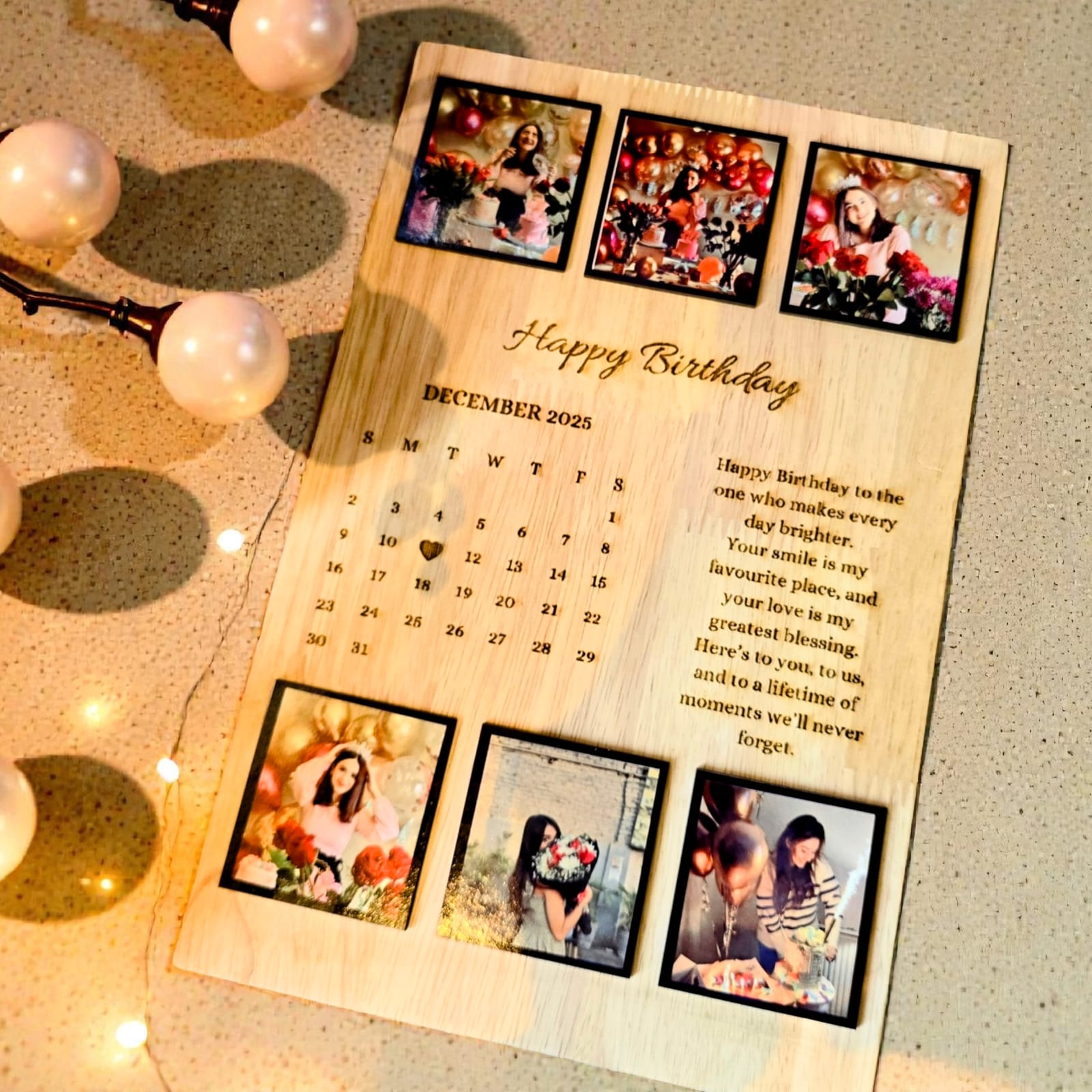 Personalized Birthday Calendar Wooden Frame | Custom Photo Birthday Gift