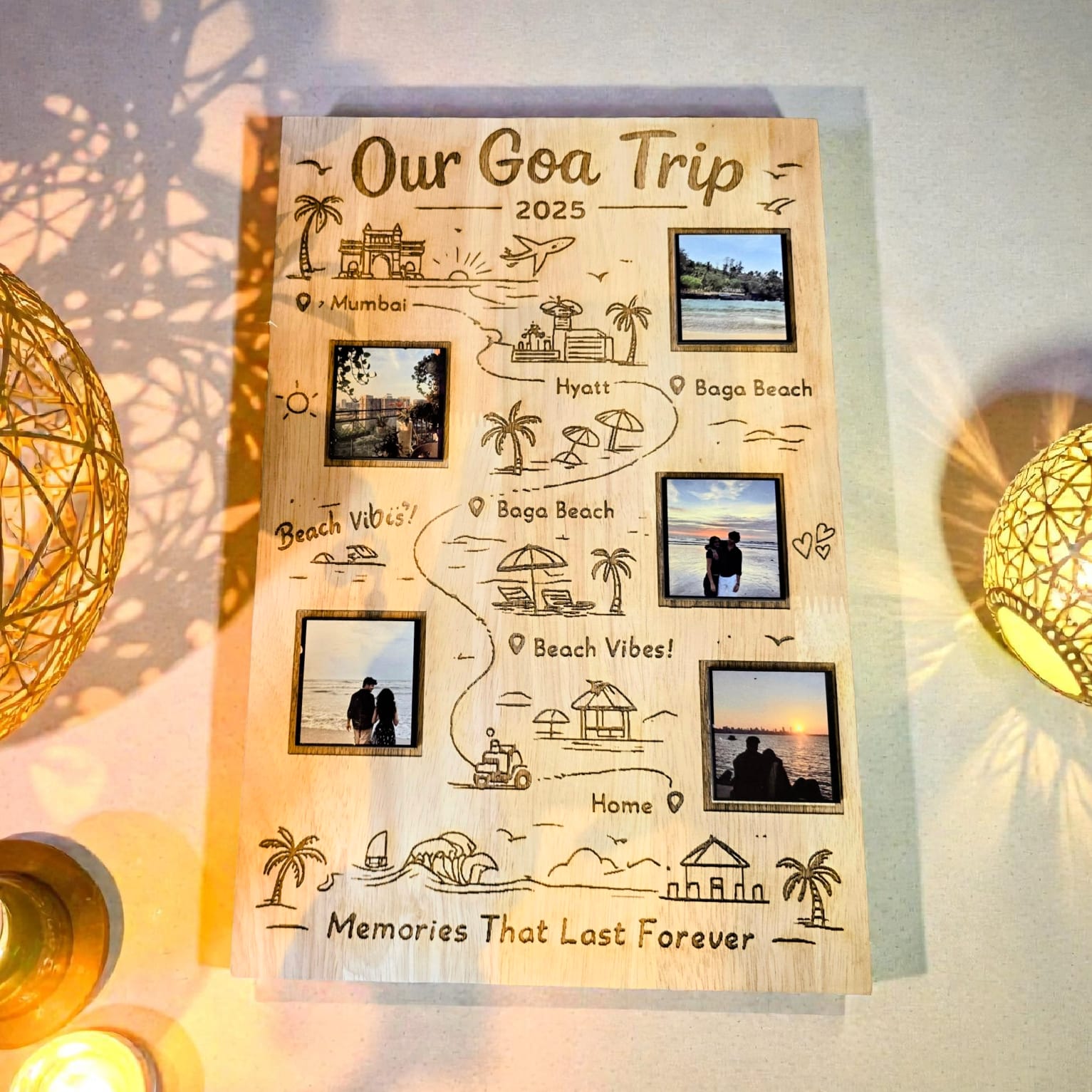 Personalized Travel Itinerary Wooden Frame | Custom Travel Souvenir Wall Decor