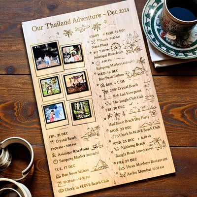 Personalized Travel Itinerary Wooden Frame | Custom Travel Souvenir Wall Decor