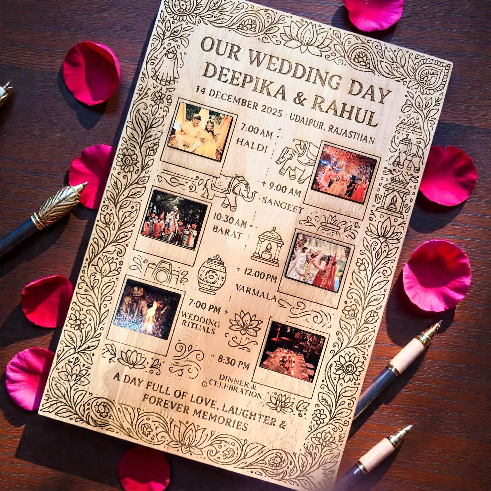 Personalized Wedding Day Timeline Frame | Customized Wooden Wedding Memory Frame