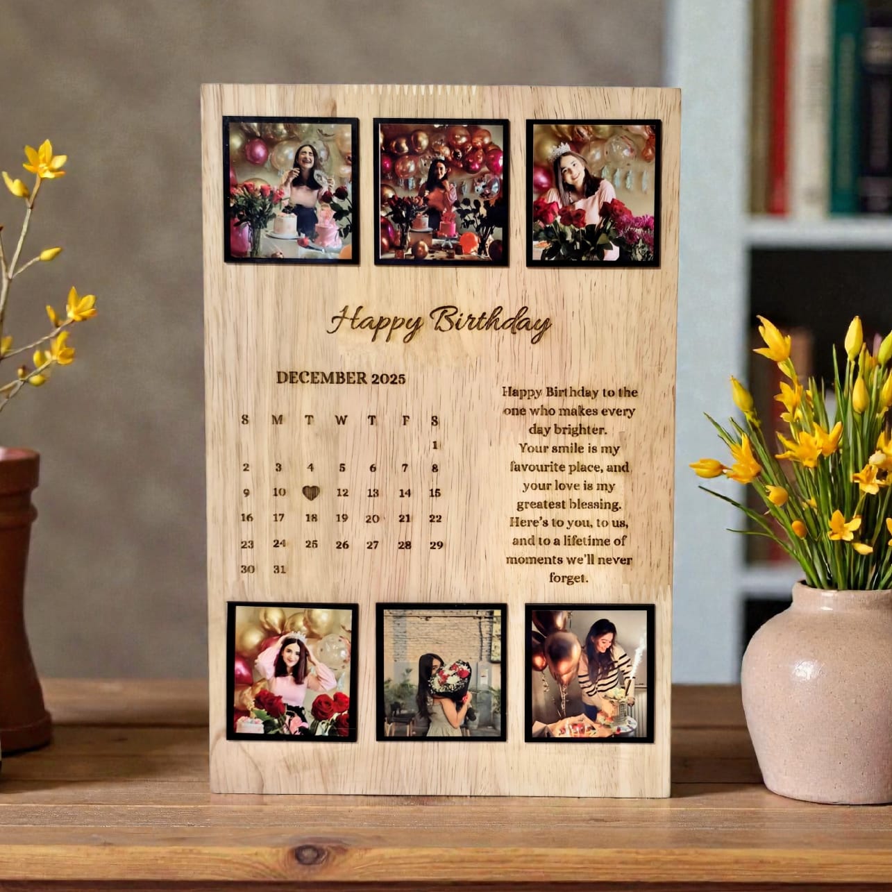 Personalized Birthday Calendar Wooden Frame | Custom Photo Birthday Gift