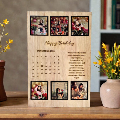 Personalized Birthday Calendar Wooden Frame | Custom Photo Birthday Gift
