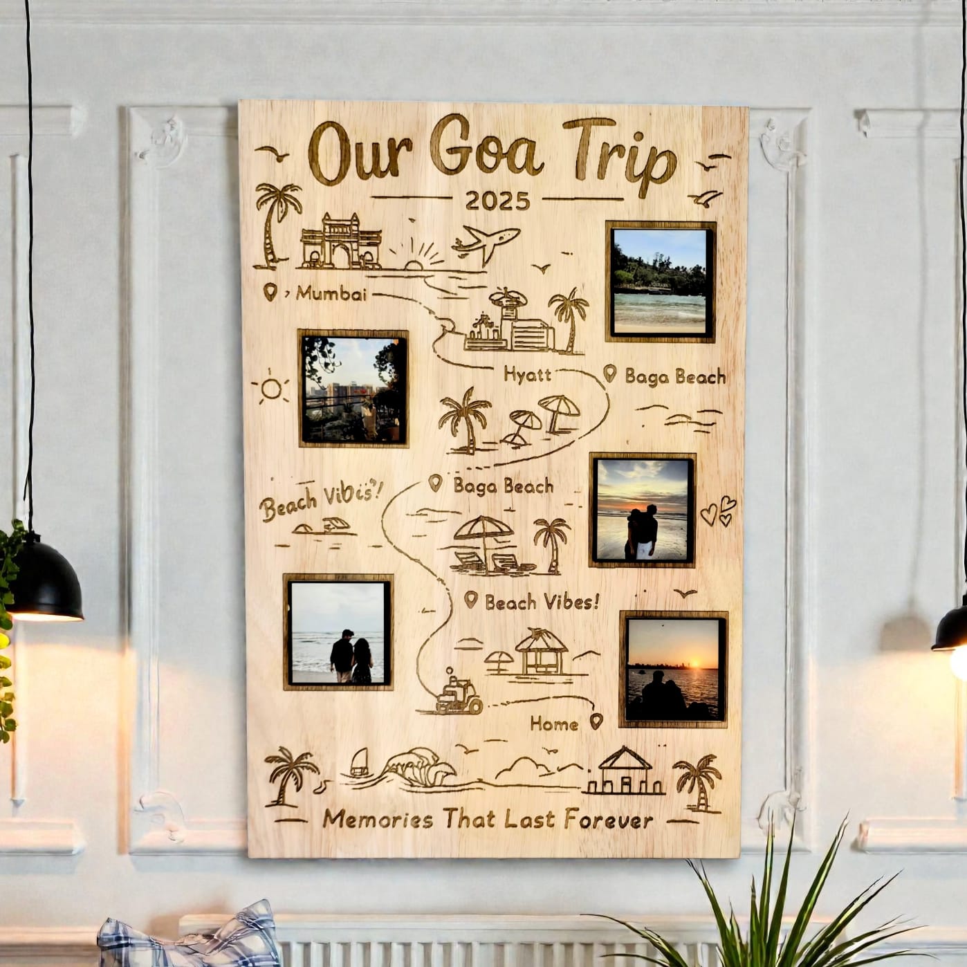 Personalized Travel Itinerary Wooden Frame | Custom Travel Souvenir Wall Decor