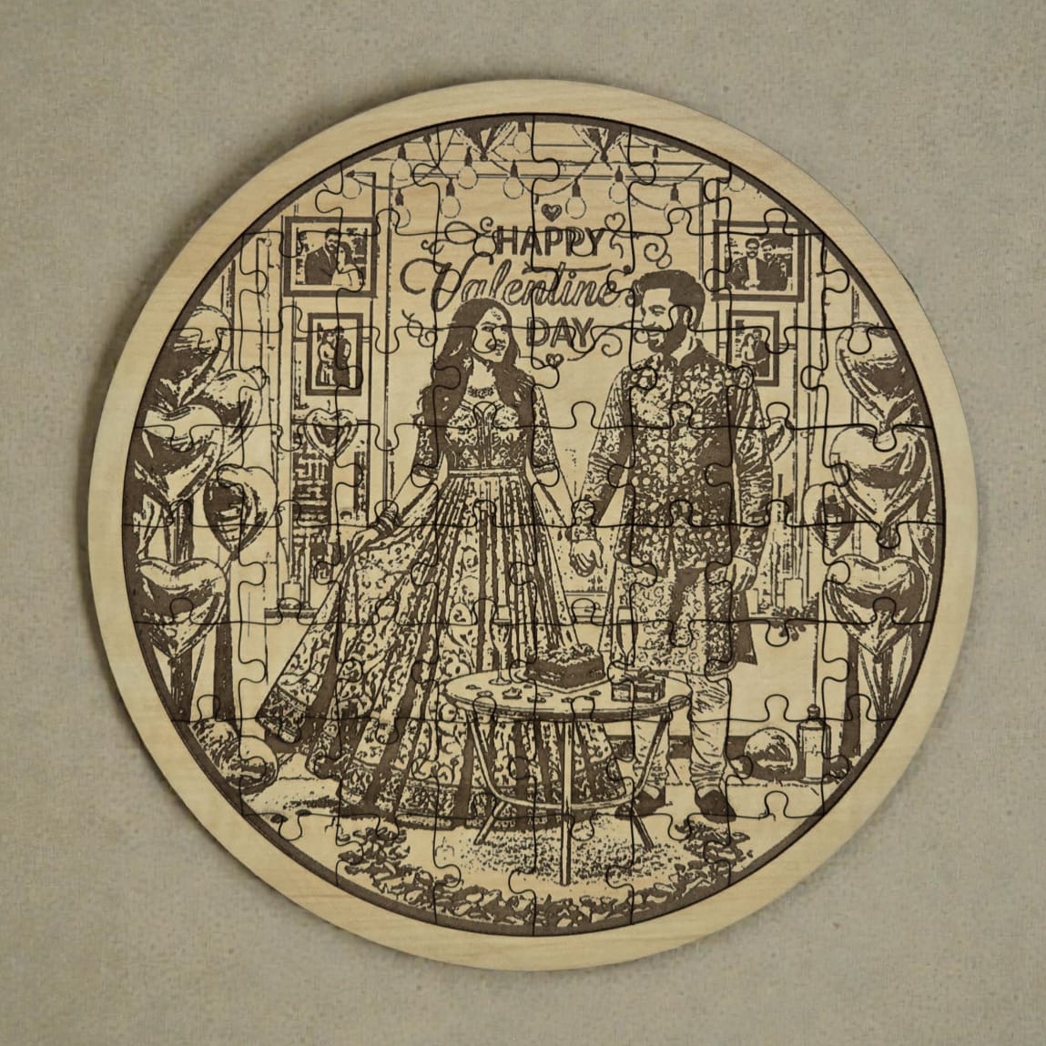 personalized circle wooden puzzle gift with custom photo and text by Play Creative