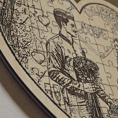 Personalized Wooden Carved Puzzle Heart Shaped
