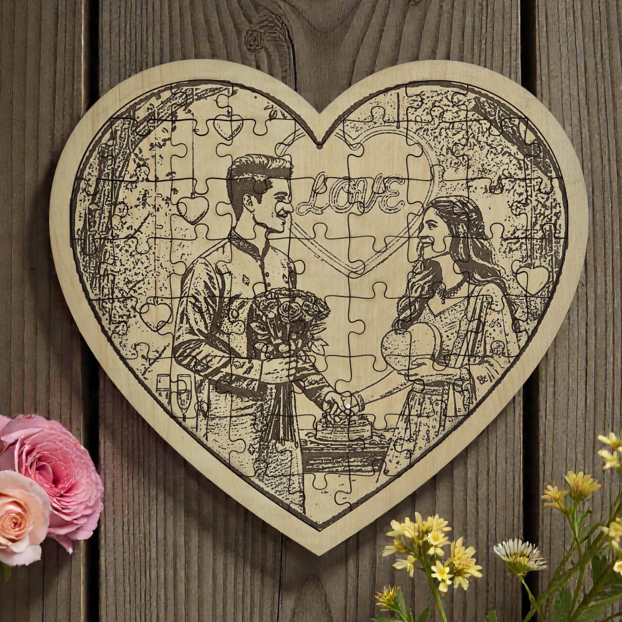 heart shape wooden customized photo puzzle gift for partner by Play Creative