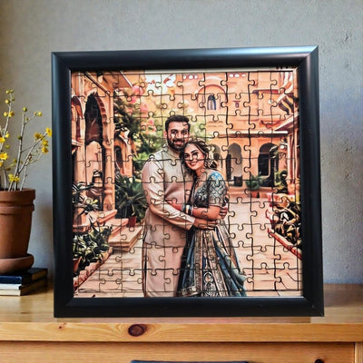 Custom Photo Puzzle Painting | Personalized Wooden Jigsaw with Original Background | Framed Option Available