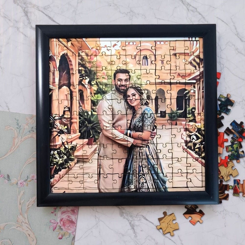Custom Photo Puzzle Painting | Personalized Wooden Jigsaw with Original Background | Framed Option Available