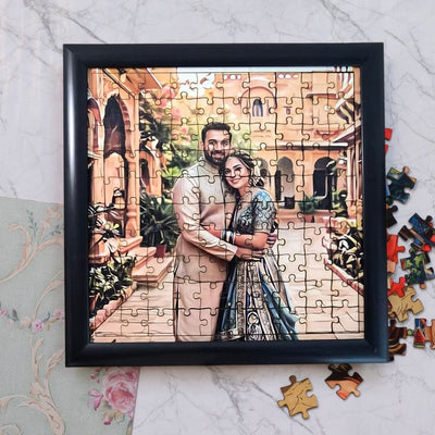 Custom Photo Puzzle Painting | Personalized Wooden Jigsaw with Original Background | Framed Option Available