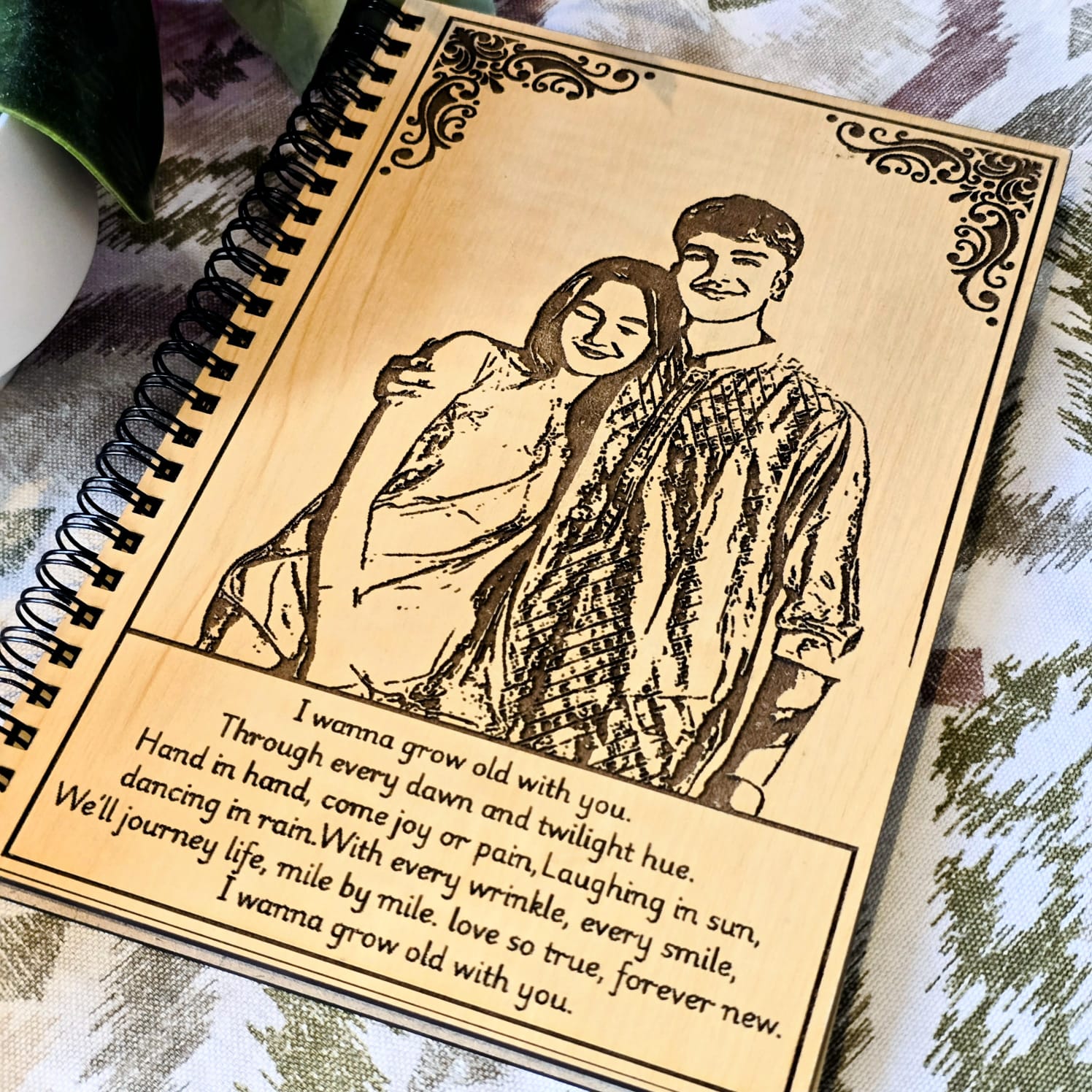 Personalized Wooden Couple Diary | “Grow Old With You” Memory Journal