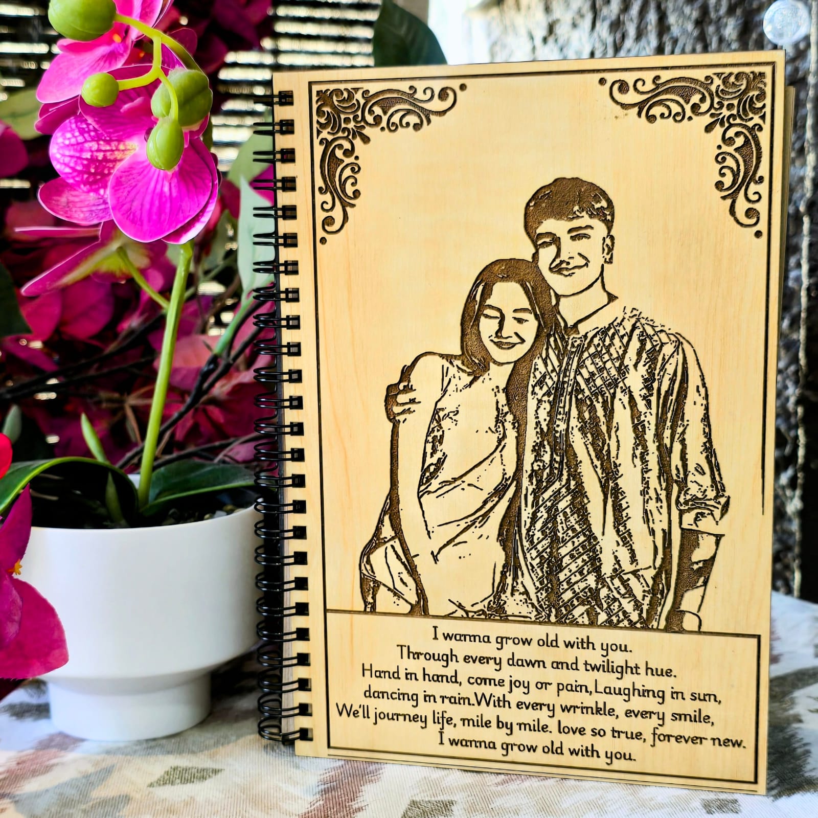 Personalized Wooden Couple Diary | “Grow Old With You” Memory Journal