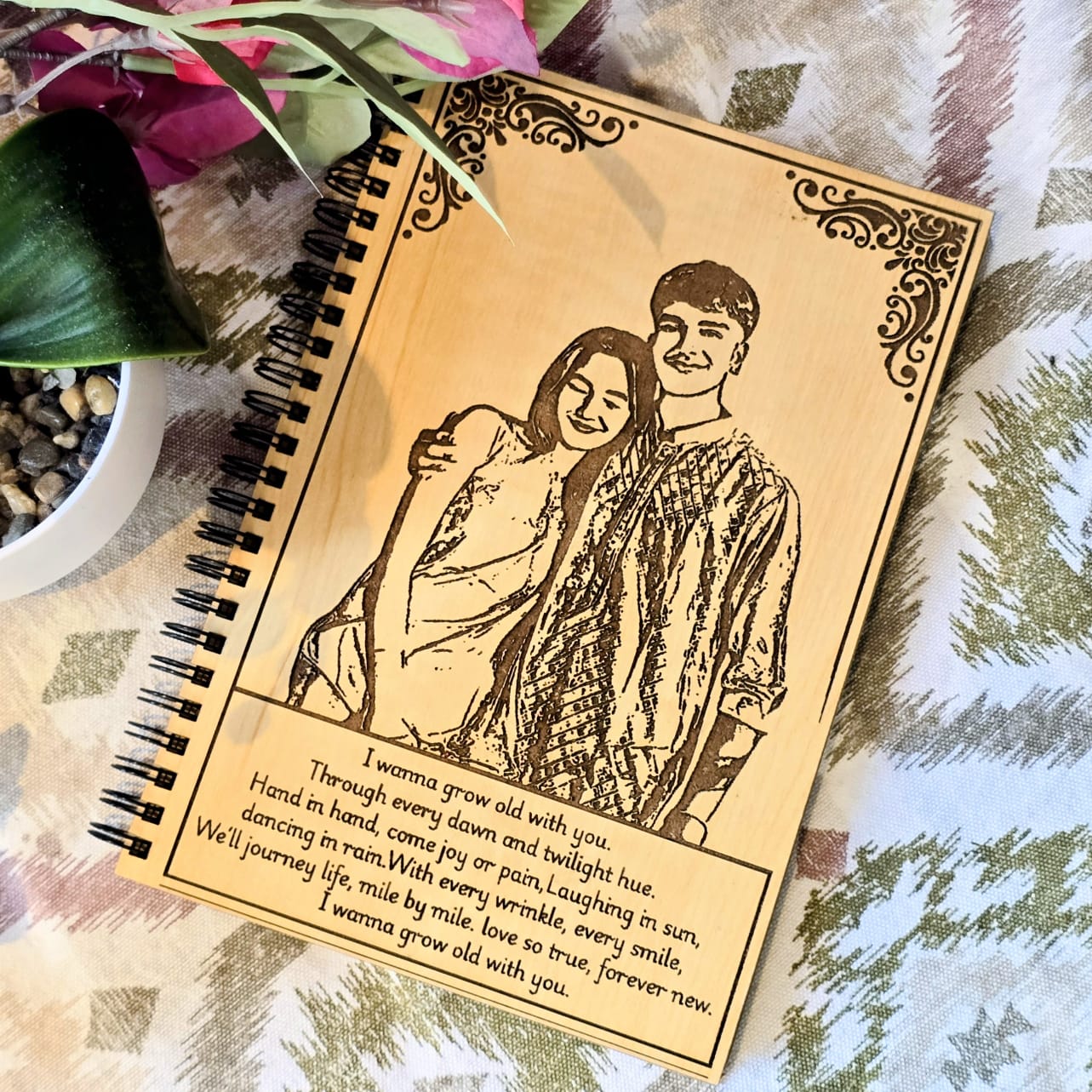 Personalized Wooden Couple Diary | “Grow Old With You” Memory Journal