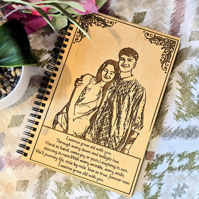 Personalized Wooden Couple Diary | “Grow Old With You” Memory Journal